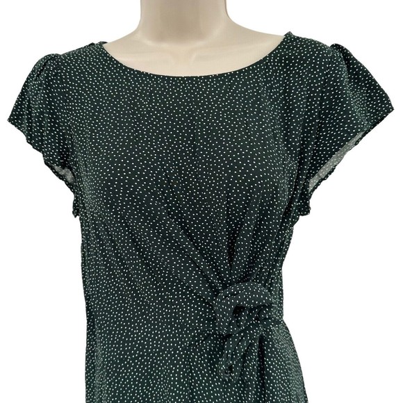 Loft Dress Size 6 Green White Polka Dot Mini Tie Faux Wrap Short Sleeve Casual - Picture 2 of 7